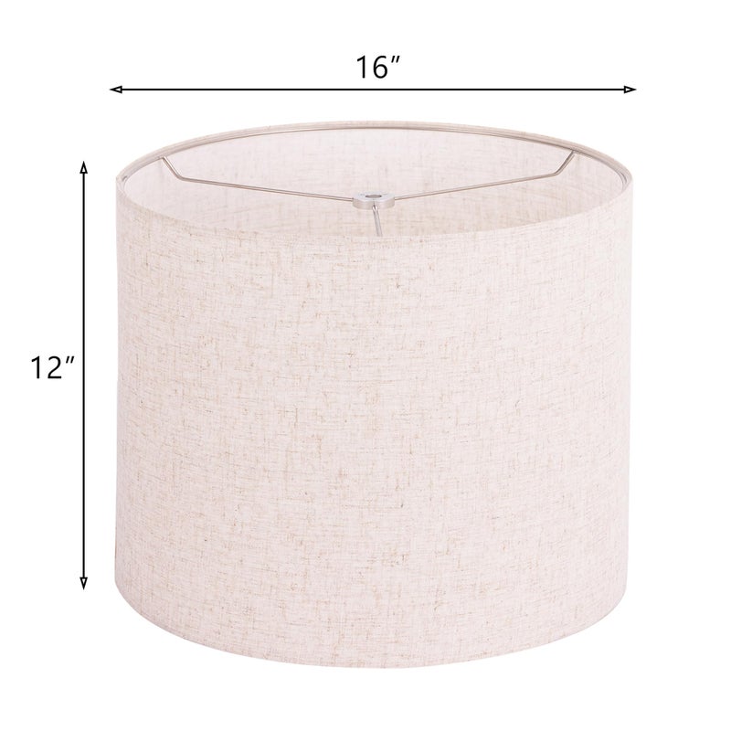 Wellmet 16"x16"x12" Assembly Required Lampshade for Table Lamp, Bedside Lamp, Floor Lamp, Fabric Drum Lampshade Classic Modern Style, Spider Fitter, Linen - Image 2